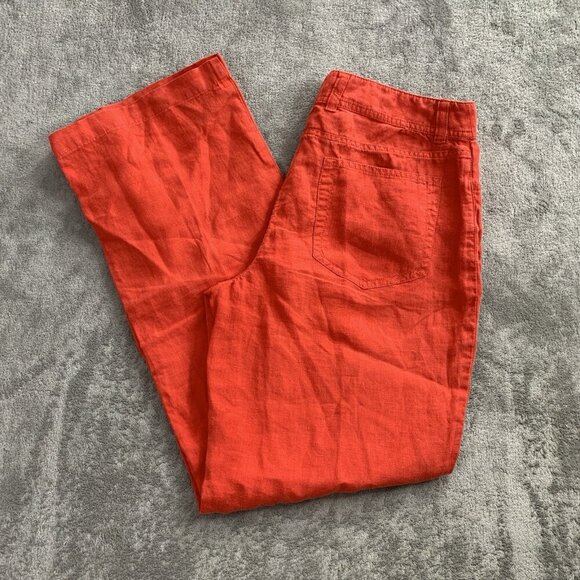 Eileen Fisher Pants - Eileen Fisher Pants Womens Small Linen Blend Orange Casual High Rise Trousers